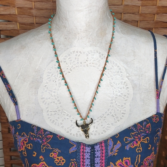 Sale Southwestern Crocheted Necklace, Turquoise, Handmade by Rust Belt Raised - Picture 12 of 13